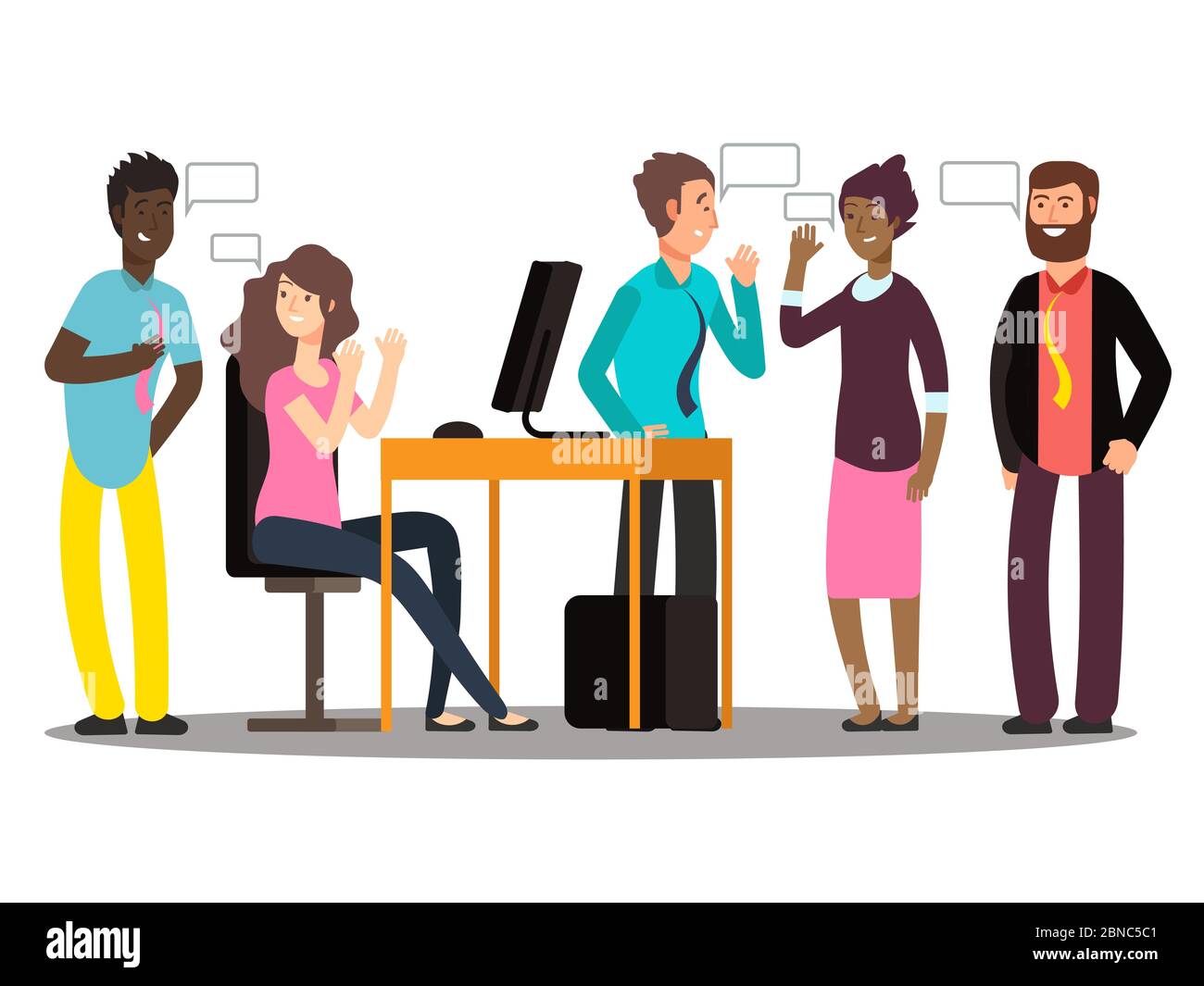 Internationales Kreativteam hat Gespräche. Geschäftsleute bei der Arbeit Vektorgrafik. Geschäftsgespräch und Diskussion, Reden und Reden, Brainstorming im Unternehmen Stock Vektor Internationales Kreativteam hat Gespräche. Geschäftsleute bei der Arbeit Vektorgrafik. Geschäftsgespräch und Diskussion, Reden und Reden, Brainstorming im Unternehmen Stock Vektor