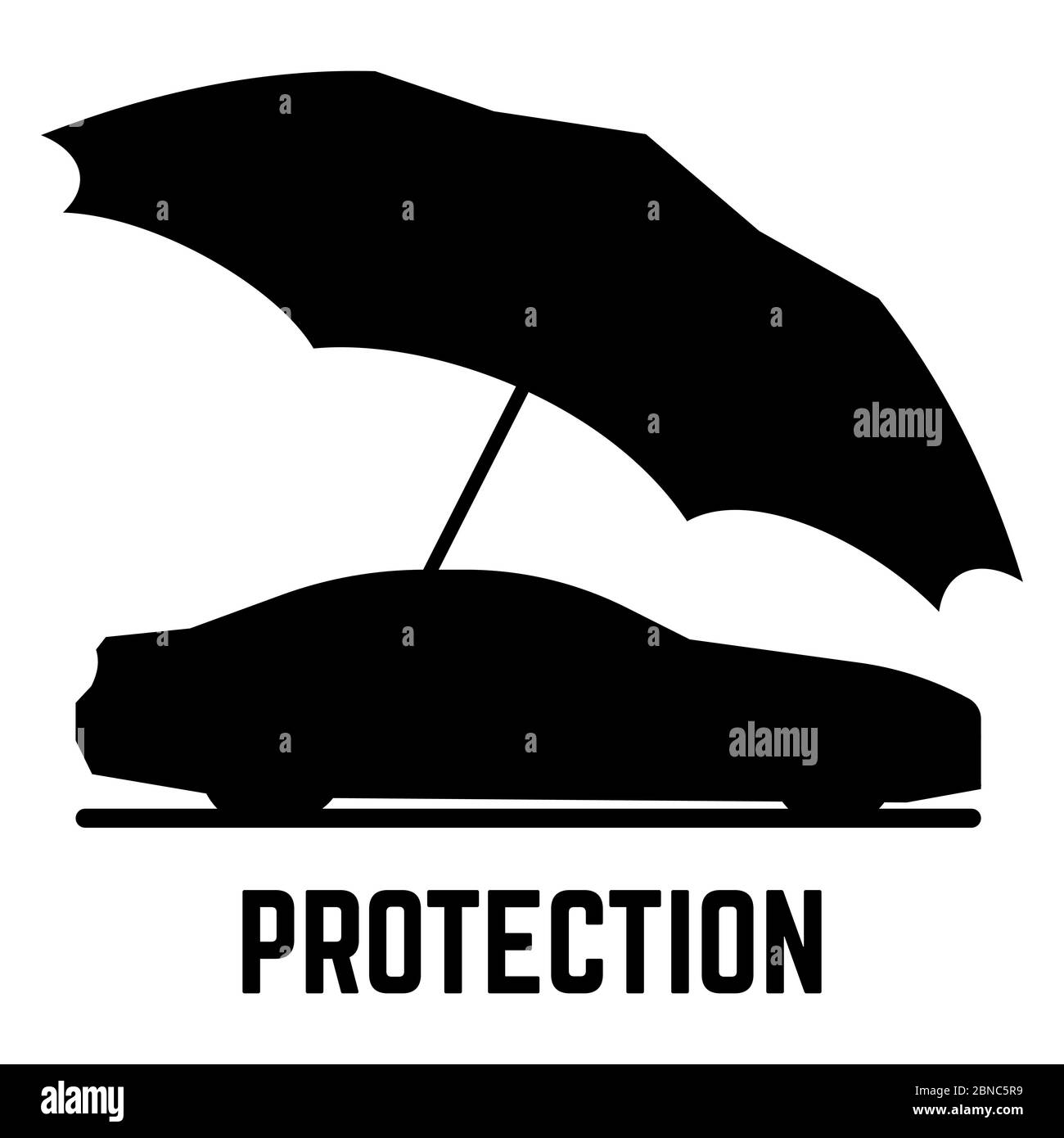 Schützen Sie Ihr Auto - Schutz oder Versicherung Vektor-Konzept. Auto und Schirm Silhouetten isoliert auf weißem Hintergrund Stock Vektor