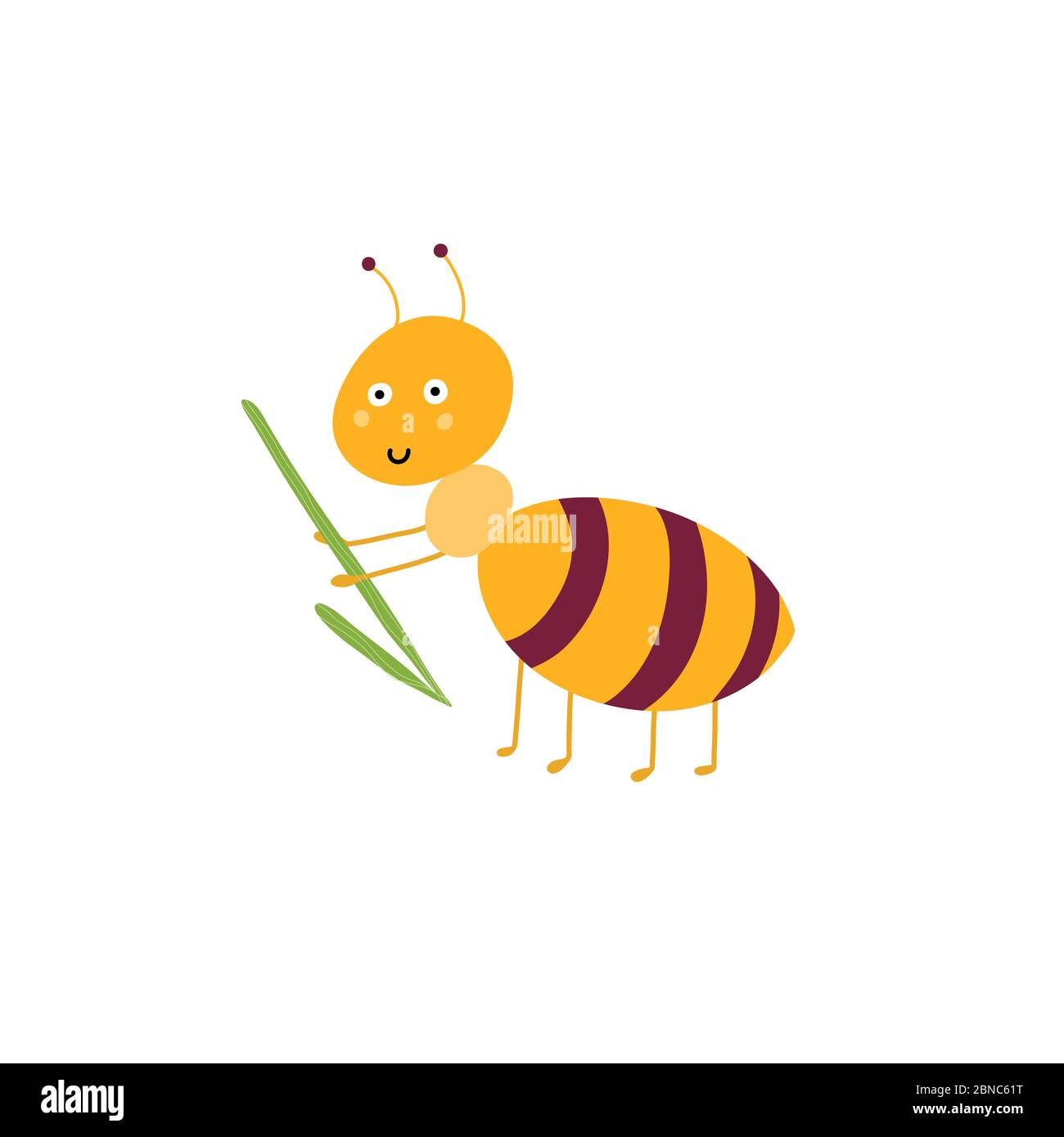 Süße Ameise trägt einen Grashalm isoliert Element Stock Vektor