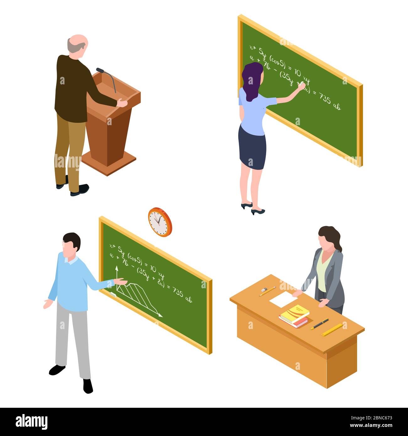Lehrer und Dozent Zeichen isoliert auf weißem Hintergrund. Mann und Frau Professor Dozent Illustration Stock Vektor