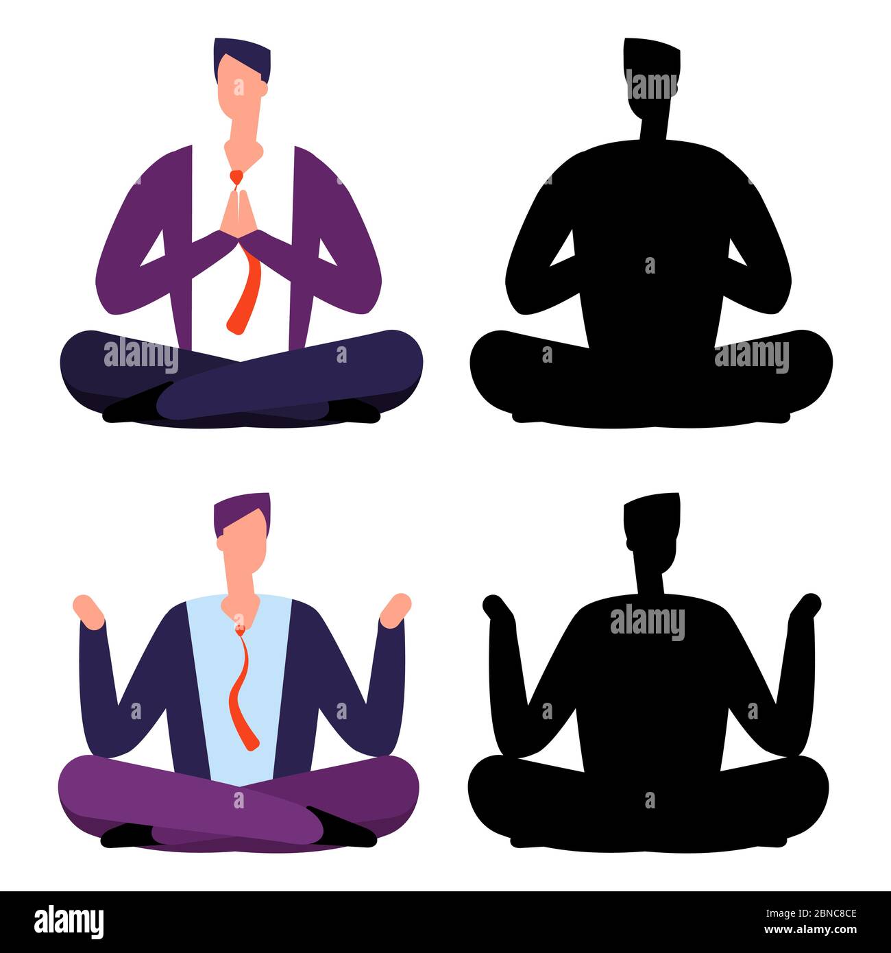 Entspannen Sie sich, Meditation Cartoon Geschäftsleute. Zwei Männer entspannend und ihre Vektor-Silhouetten Illustration Stock Vektor