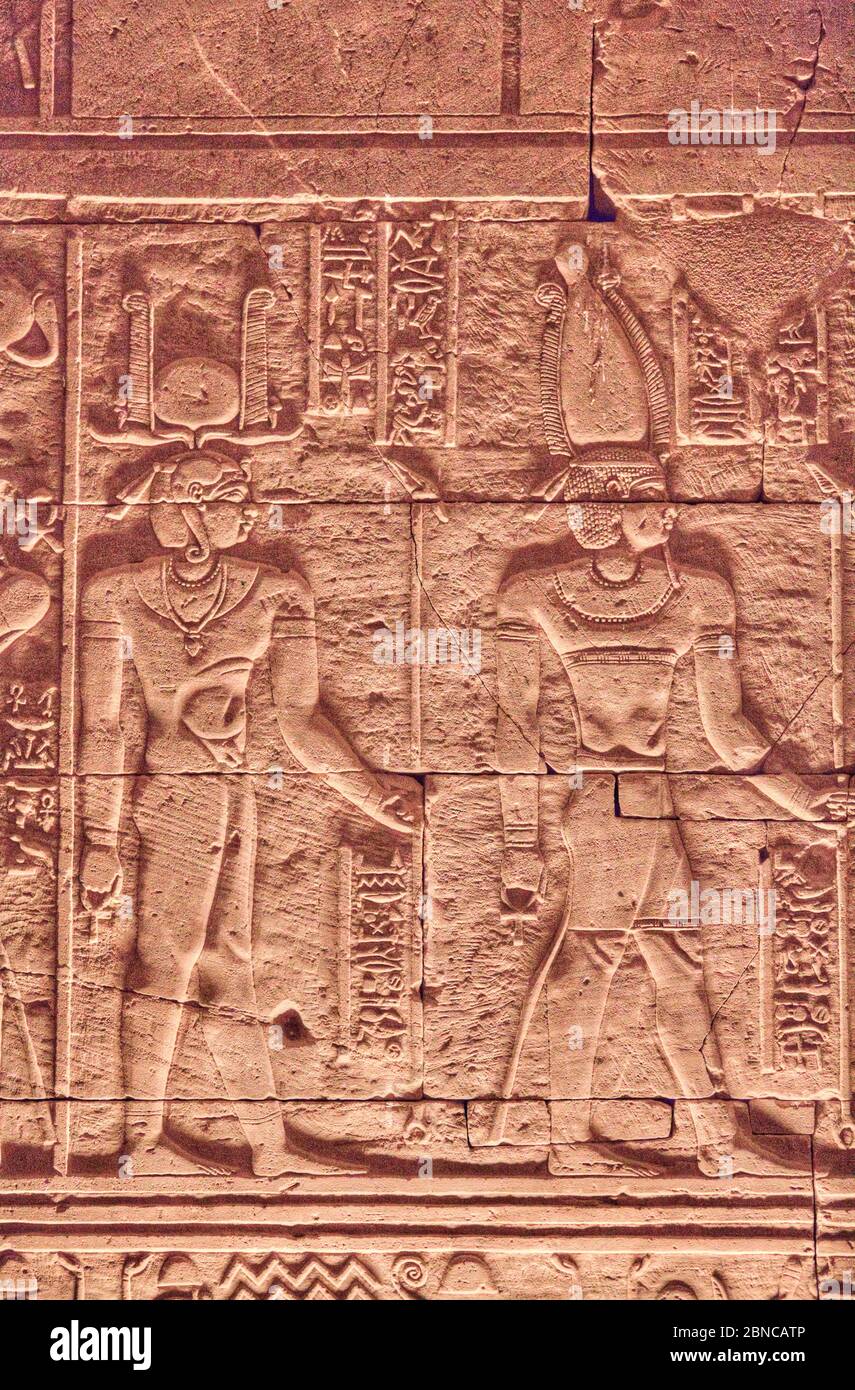 Bas Reliefs, Beit al-Wali Tempel, Kalabsha, UNESCO-Weltkulturerbe, in der Nähe von Assuan, Ägypten Stockfoto