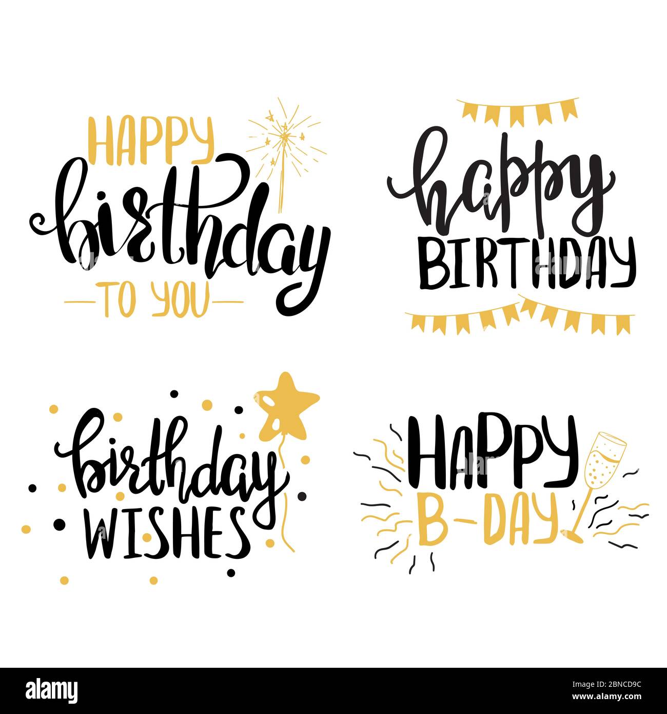 Happy Birthday Hand Schriftzug Set. Stock Vektor