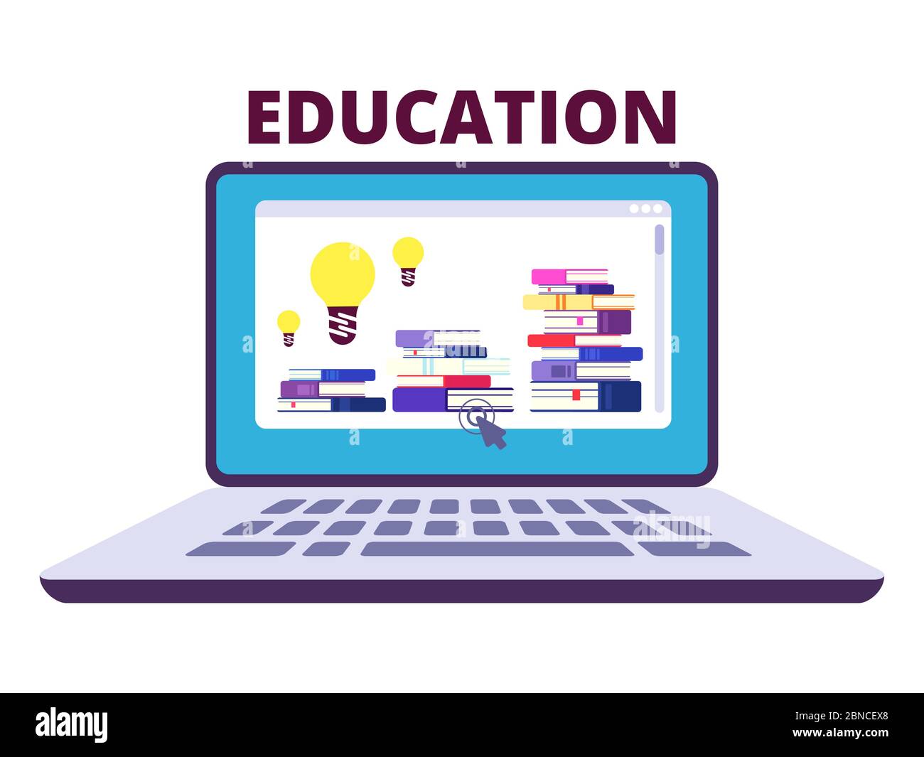 Online-Bildung Vektor-Konzept mit Laptop isoliert auf weißem Hintergrund. Online-Bildung, Lehre und Lernillustrationen Stock Vektor