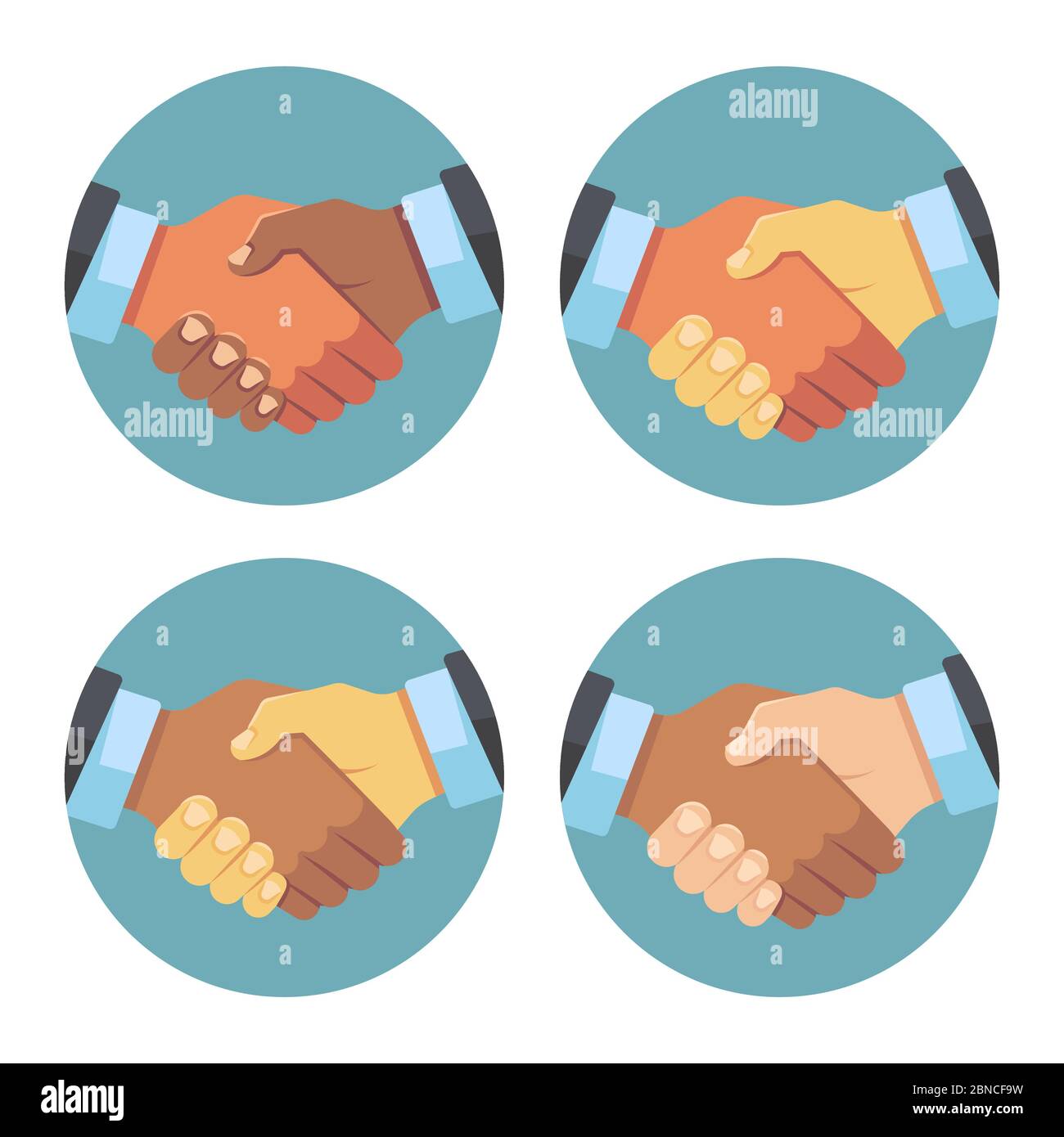 Internationale Geschäftspartnerschaft, Handshake-Vektorsymbole. Abbildung von Partnerschaft Handshake, Deal und Vereinbarung Stock Vektor