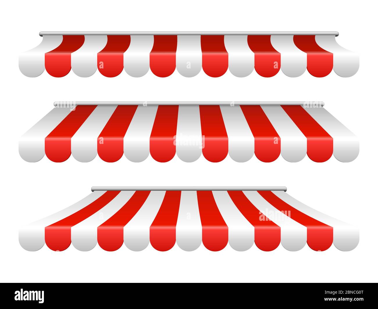 Gestreifter weißer und roter Sonnenschirm für Café, Shop, Marktvektor isoliert auf weißem Hintergrund Stock Vektor
