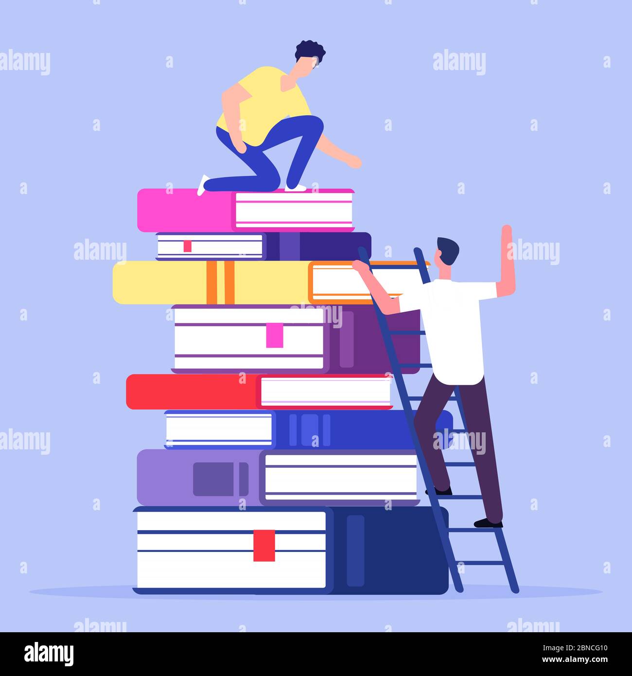 Hilfe und Unterstützung im Bildungsvektorkonzept. Illustration des Konzepts zur Unterstützung der Bildung. Stapel von Büchern Stock Vektor