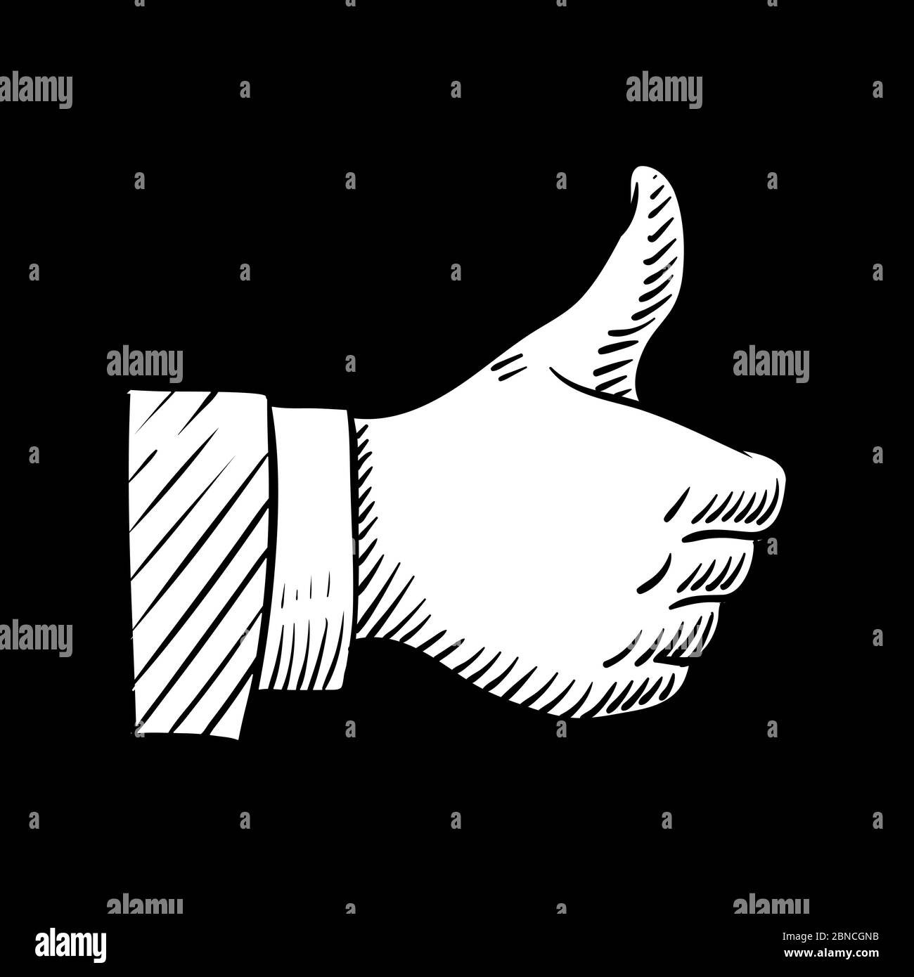 Hand gezeichnete Daumen nach oben Vektorelement isoliert auf schwarz. Illustration von Hand Finger Daumen hoch, Social ja genehmigen Stock Vektor