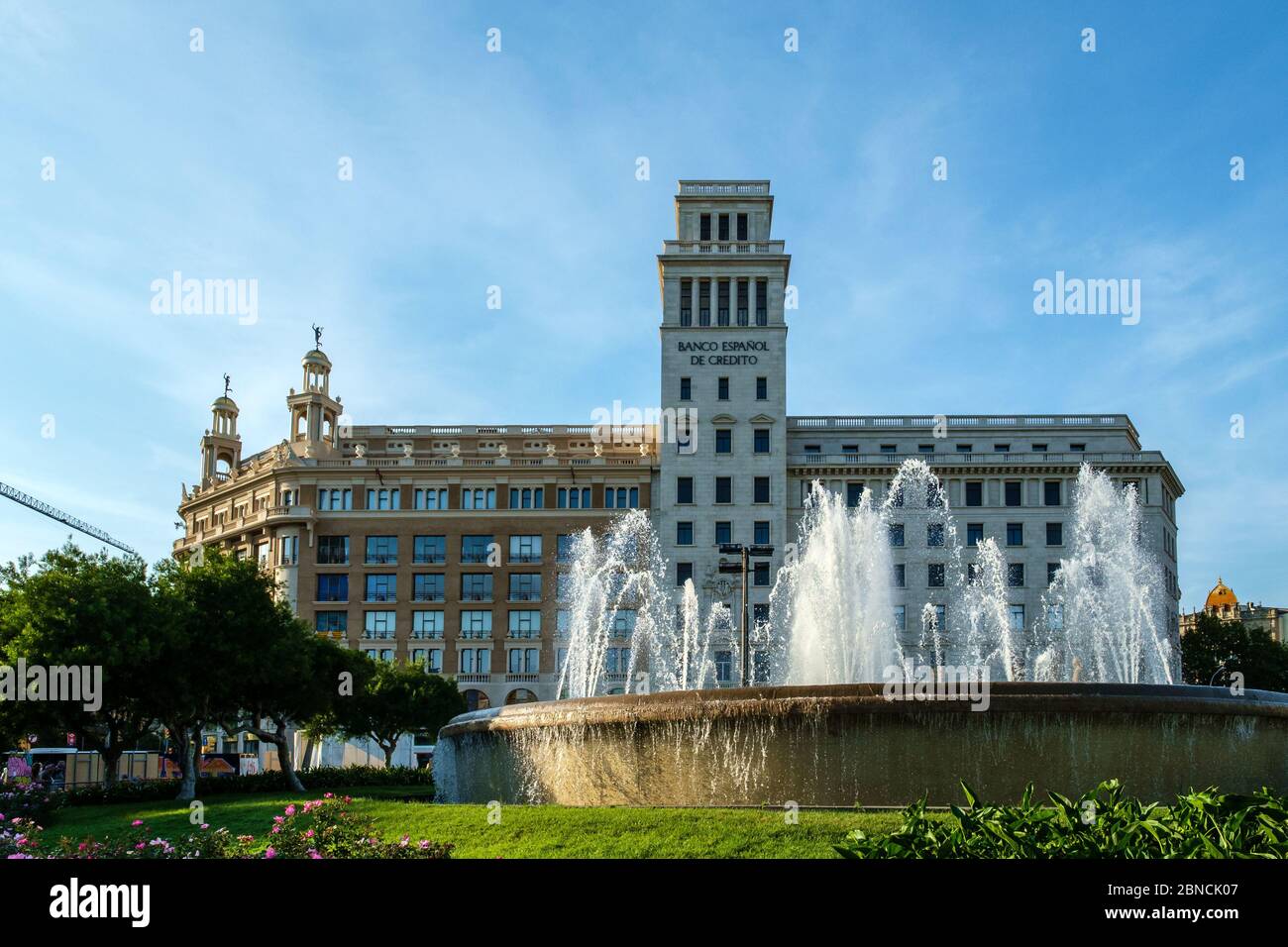 Banco Español de Credito, Plaça de Catalunya, Barcelona, Spanien Stockfoto