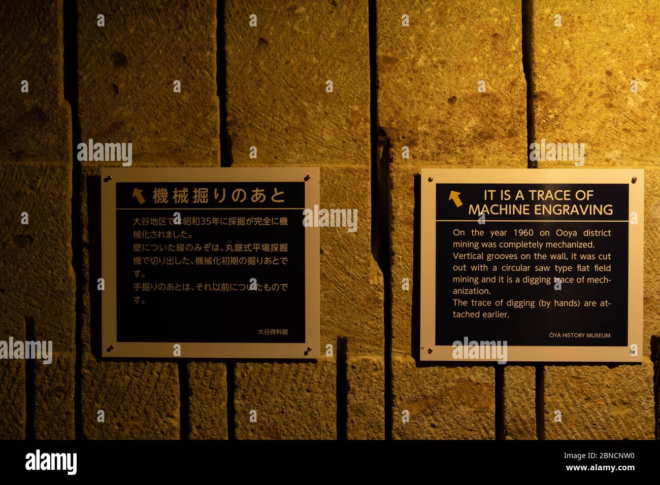 Tochigi, Japan - 21. März 2019: Blick von Oya History Museum, ein Museum und Event Space gebaut in einem massiven ehemaligen Steinbruch im Nordwesten Utsun Stockfoto