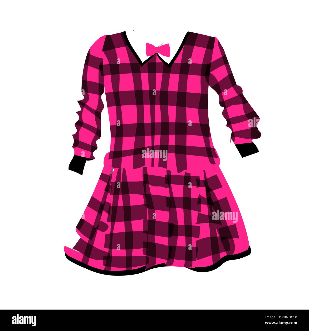 Karierten Kleid für Mädchen. Modische Kleidung für Kinder. Illustration auf weißem Hintergrund. Schuluniform. Stockfoto