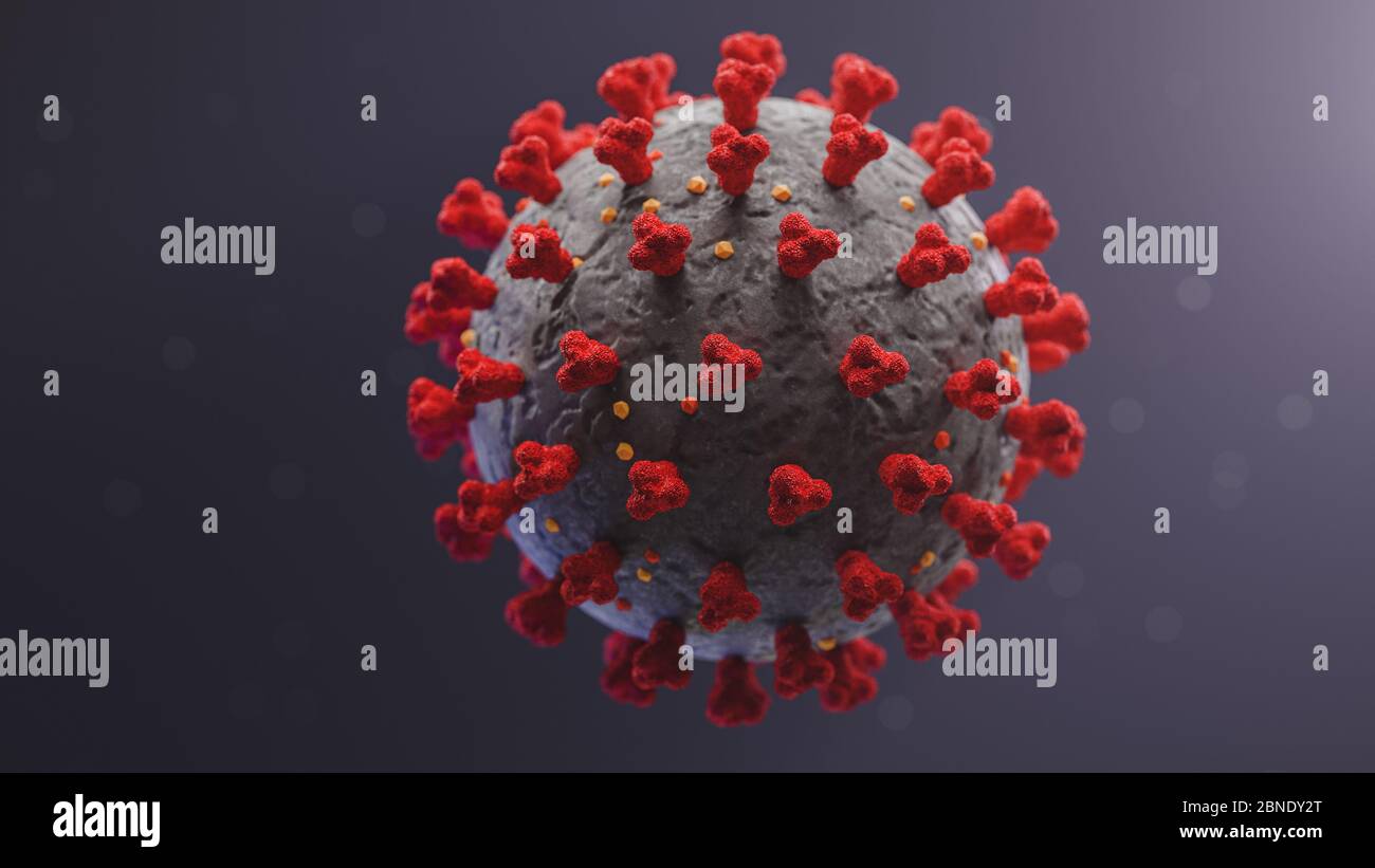Illustration des neuartigen Coronavirus Covid-19 Mikroskopes. 3d-Rendern. Stockfoto
