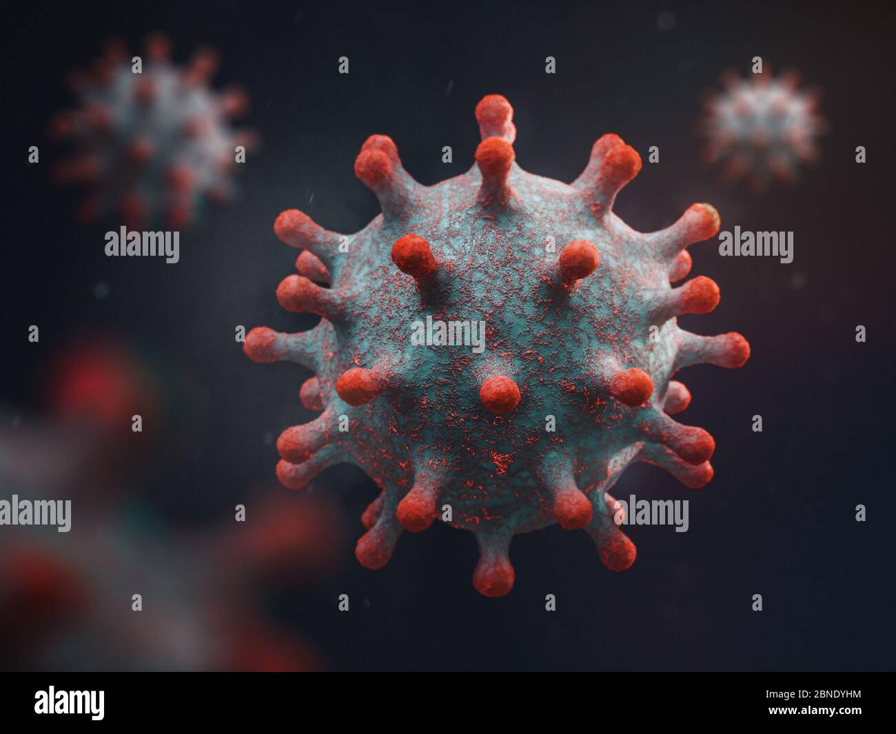 Konzept Illustration der Gesundheit bedrohlich neuartige Coronavirus Covid-19 Mikroskop-Ansicht. 3d-Darstellung. Stockfoto
