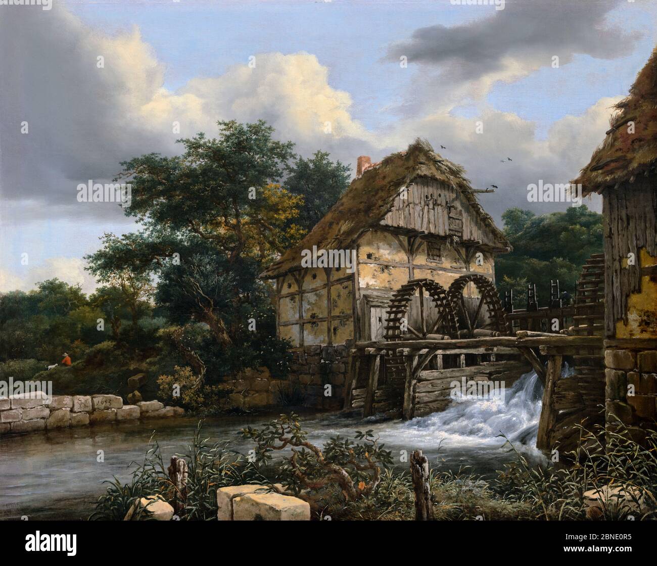 Zwei Wassermühlen und ein offenes Sluice von Jacob van Ruisdael (ca.1629-1682), Öl auf Leinwand, 1653 Stockfoto