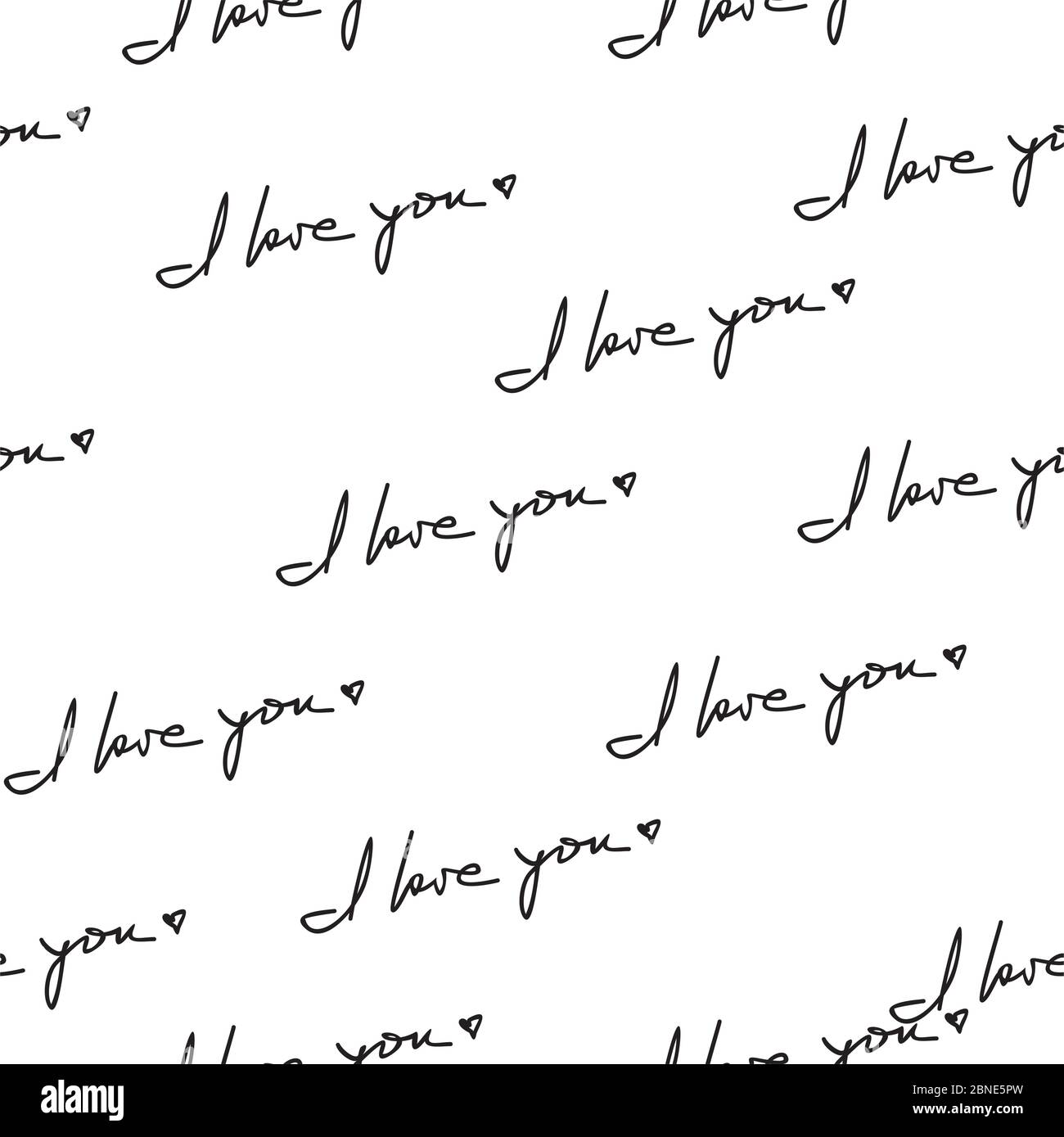 Ich liebe Sie Hand geschrieben Satz nahtlose Muster. Romantische Zitate zufällig auf weißem Hintergrund platziert. Verpackung Textur geeignet für Valentinstag gree Stock Vektor