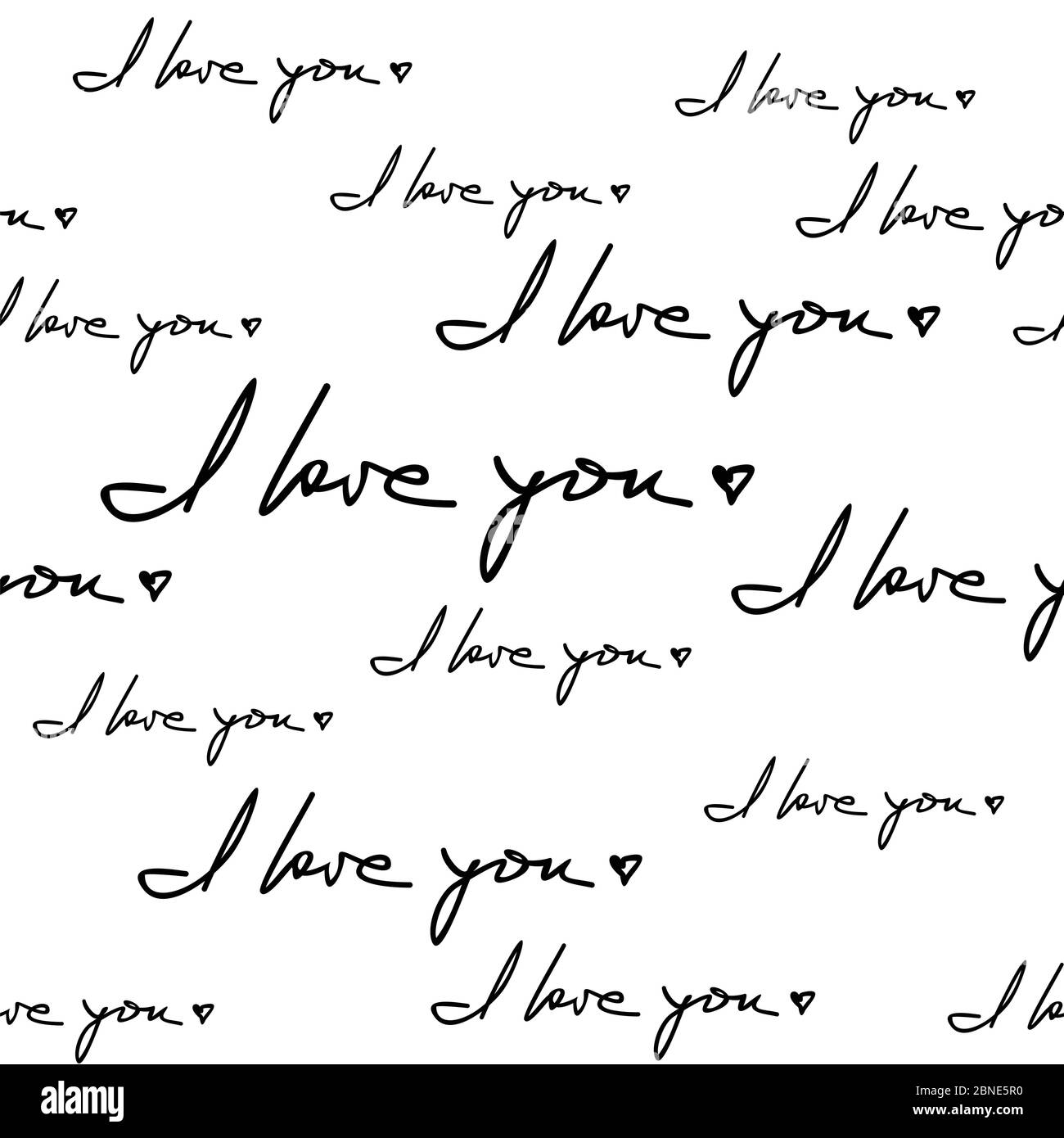 Ich liebe Sie Hand geschrieben Satz nahtlose Muster. Romantische Zitate zufällig auf weißem Hintergrund platziert. Verpackung Textur geeignet für Valentinstag gree Stock Vektor