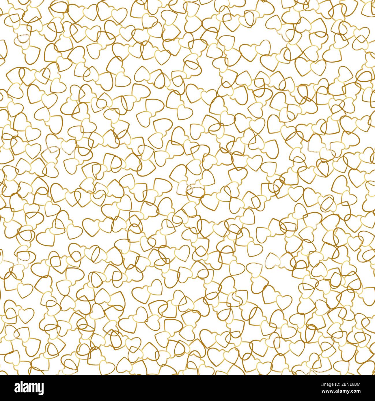Zwei Herzen nahtloses Muster. Goldene Herzpaare, die zufällig auf weißem Hintergrund platziert werden. Liebe Stil Verpackung Textur für Valentinstag Geschenk oder Stock Vektor
