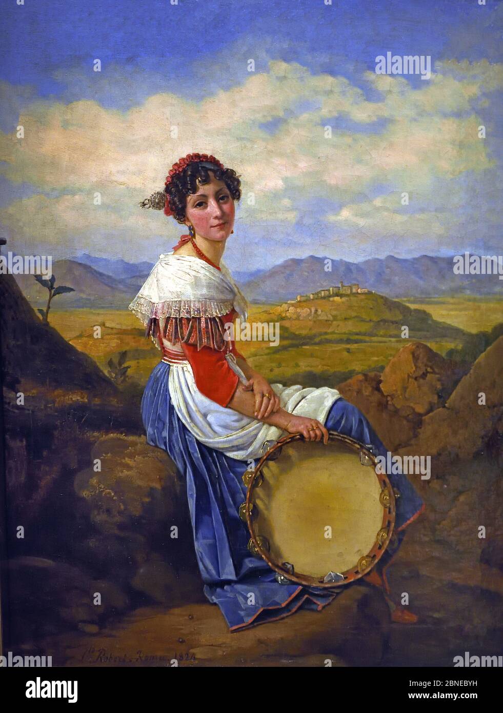 Bäuerin aus dem ländlichen Rom saß und hielt ein Tamburin von Léopold Robert Schweiz 1794–1835 Venedig Italien Stockfoto