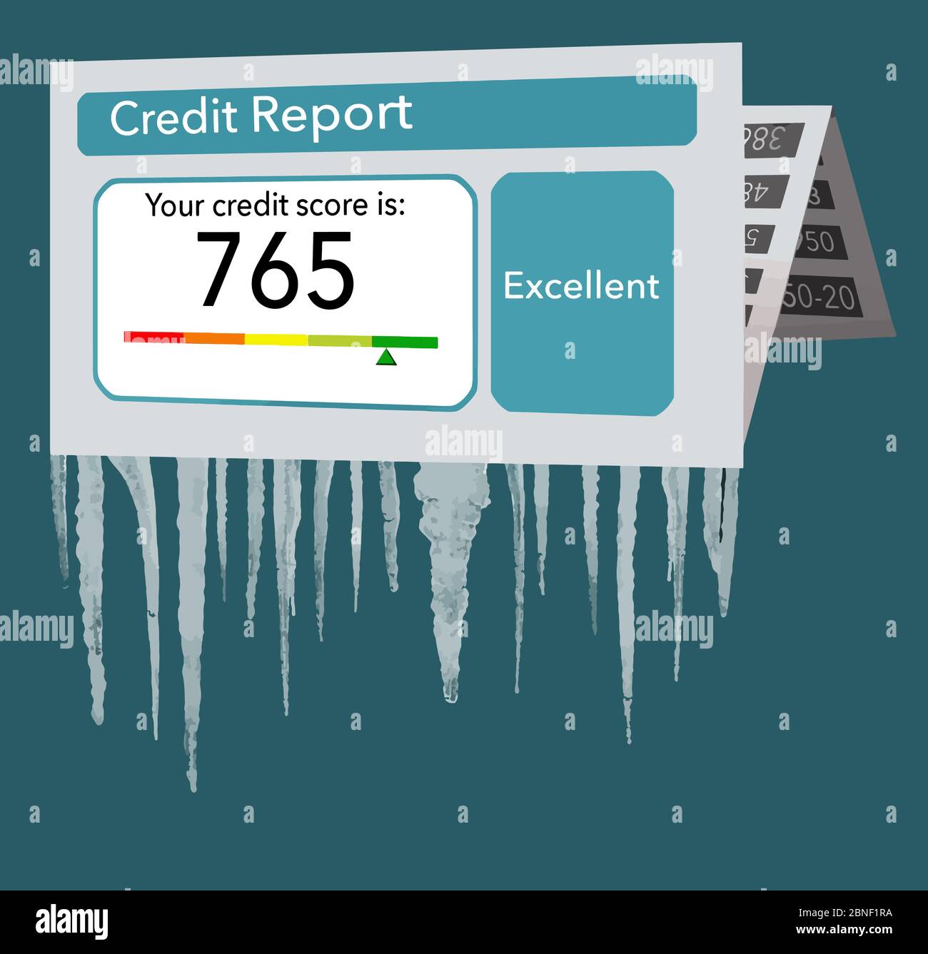 Ein Kredit-Bericht auf Papier wird mit Eiszapfen die Übergabe von ihm in diesem Vektor-Illustration über das Einfrieren Ihrer Kredit-Bericht gesehen. Stock Vektor