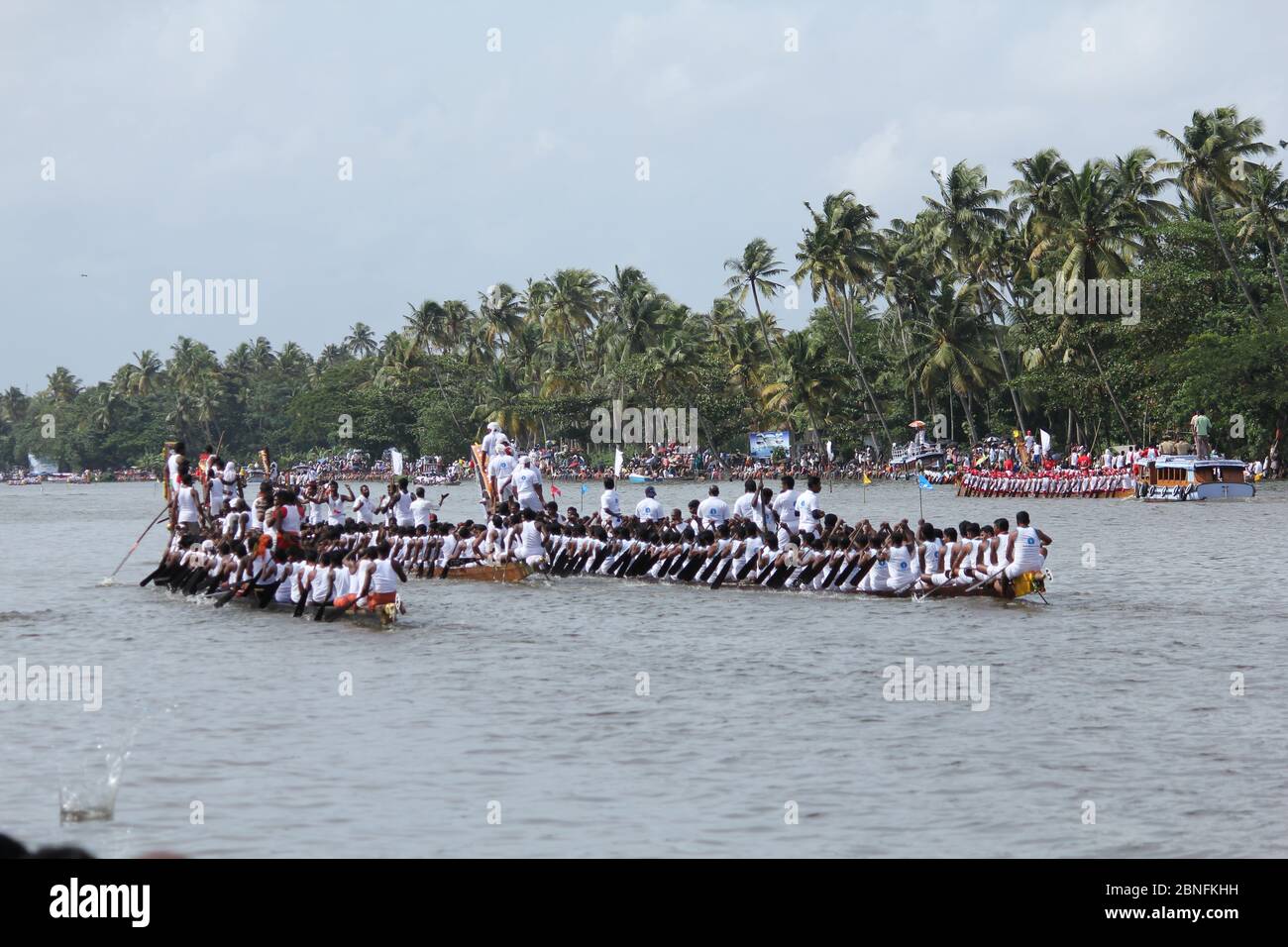 Ruderer während des jährlichen Nehru Trophy Boat Race in Alleppey, Kerala Stockfoto