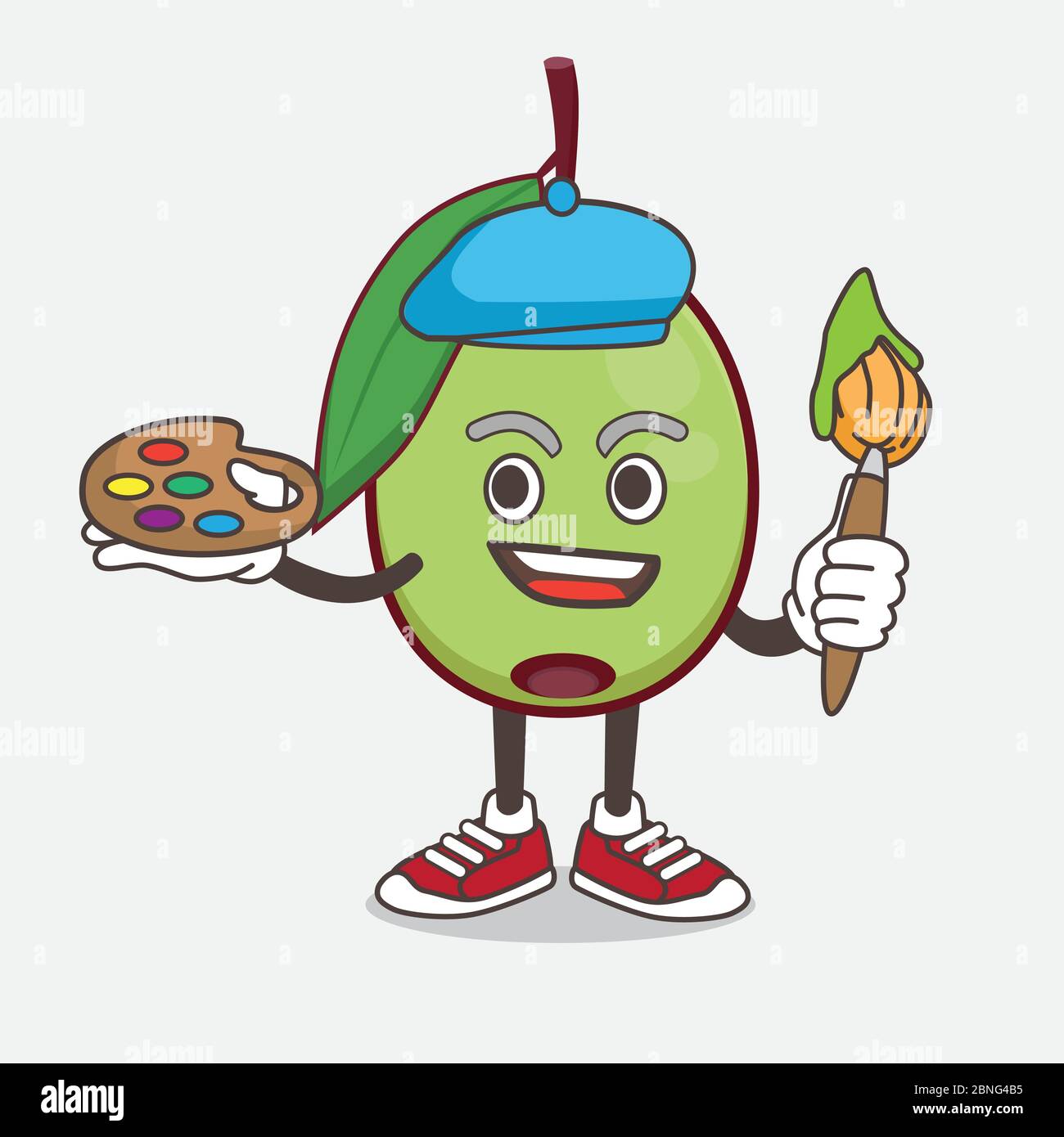 Eine Illustration von Olive Fruit Cartoon Maskottchen Charakter Maler Stil mit Kunst Pinsel Stock Vektor