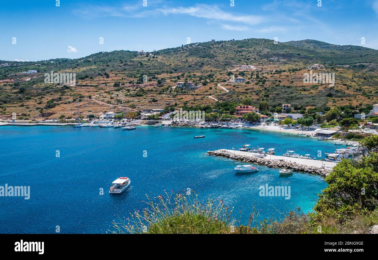 Blick auf den Hafen von Agios Nikolaos, Zakynthos Stockfoto