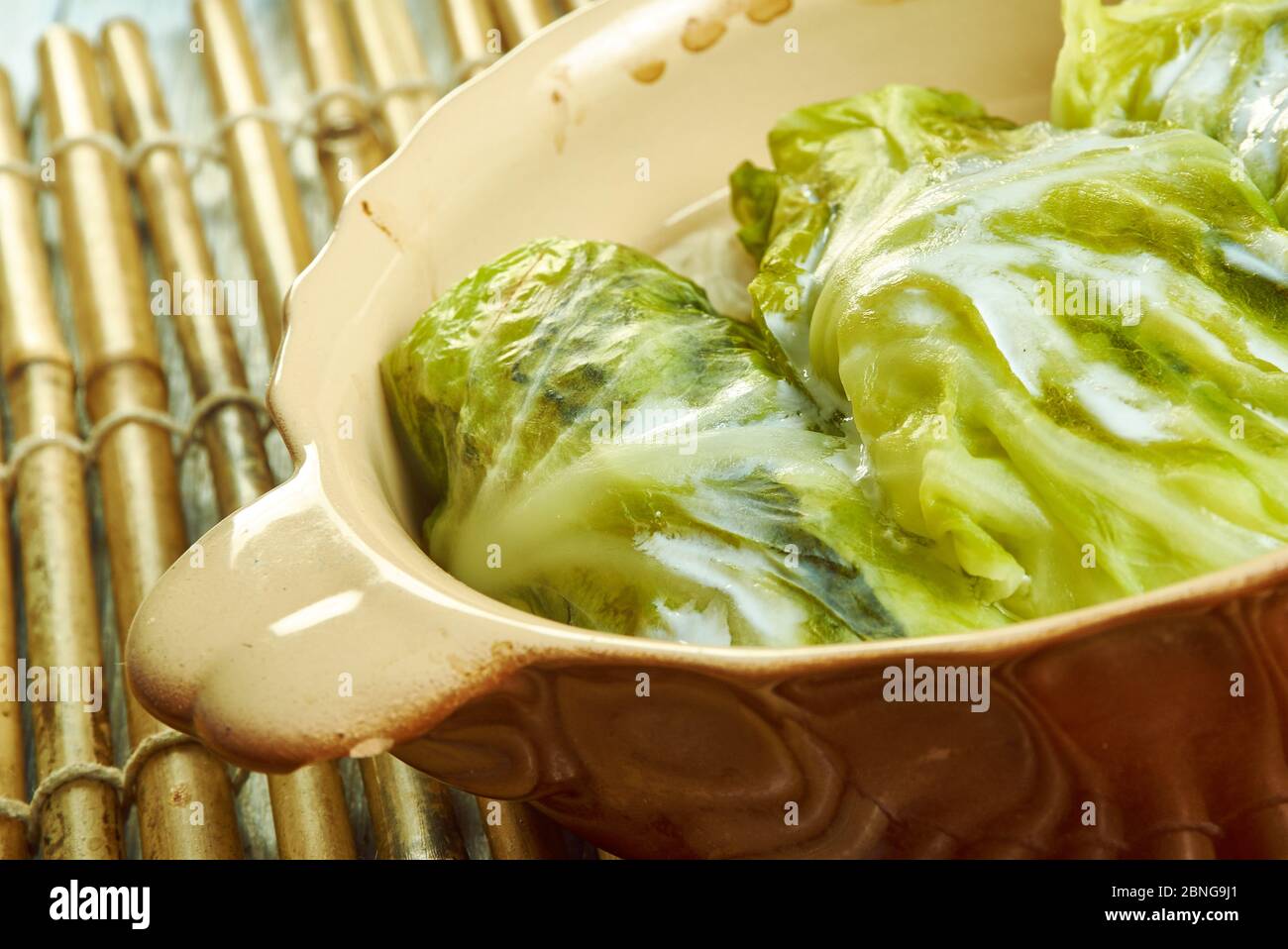 Hamsi dolmas, - Sardelle türkische Kohl dolma Nahaufnahme Stockfoto