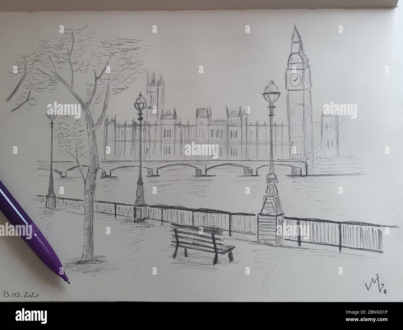 Bleistiftskizze von London Stockfoto