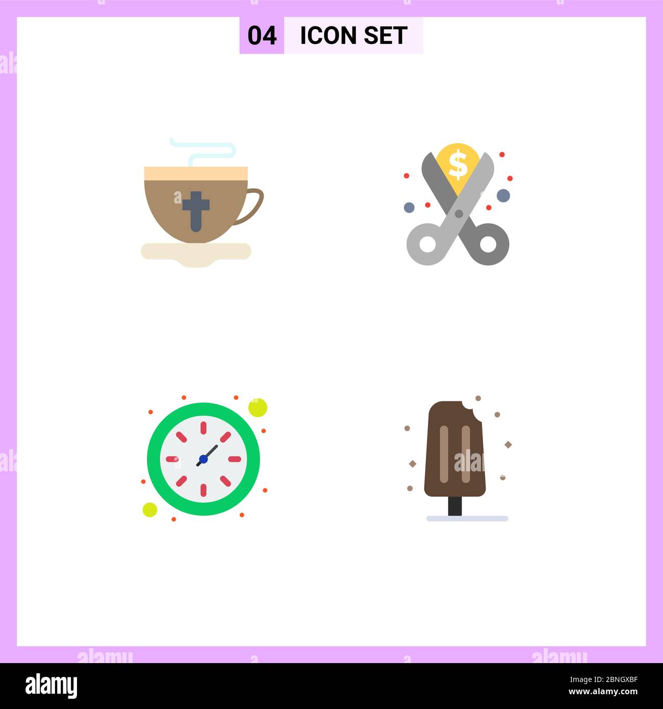 Moderne Set von 4 Flat Icons und Symbole wie Tee, Uhr, heiß, Geld, Uhr editierbar Vektor Design-Elemente Stock Vektor