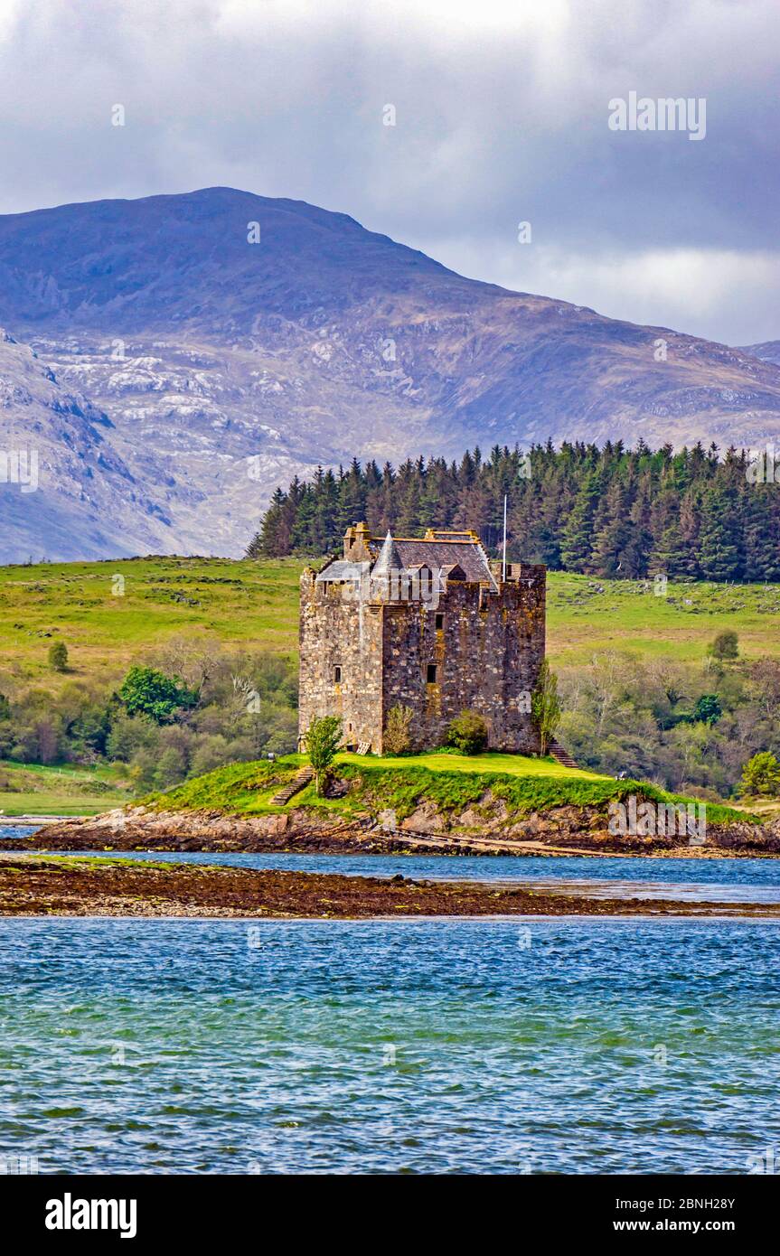 Castle Stalker in der Nähe von Portnacroish in Loch Linnhe Lorn Schottland Stockfoto
