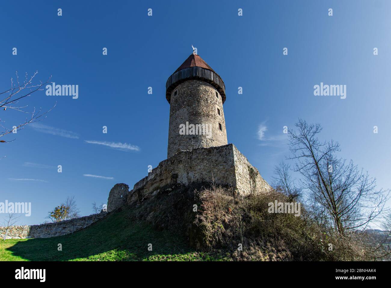 Die mittelalterliche Muschel-Burg in Österreich, Perg im Unteren Mühlviertel Stockfoto