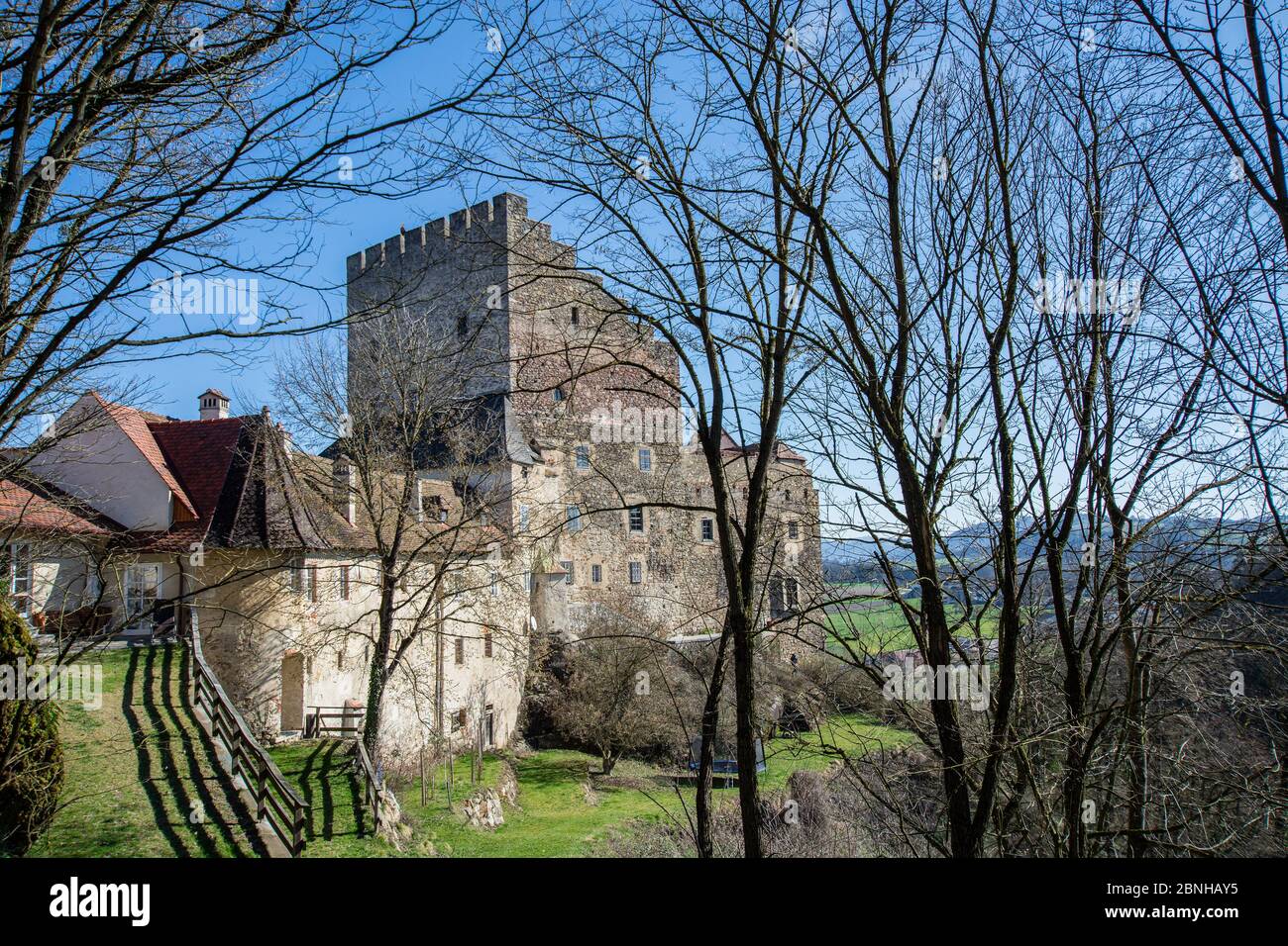 Die mittelalterliche Muschel-Burg in Österreich, Perg im Unteren Mühlviertel Stockfoto