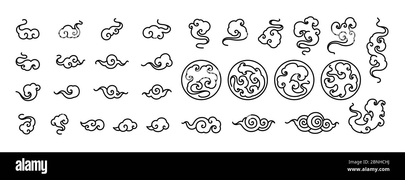 Sammlung chinesischer Wolken. Orientalische Stil und Wolke in Kreisform Symbol und verschiedene Form Vektor gesetzt. Stock Vektor