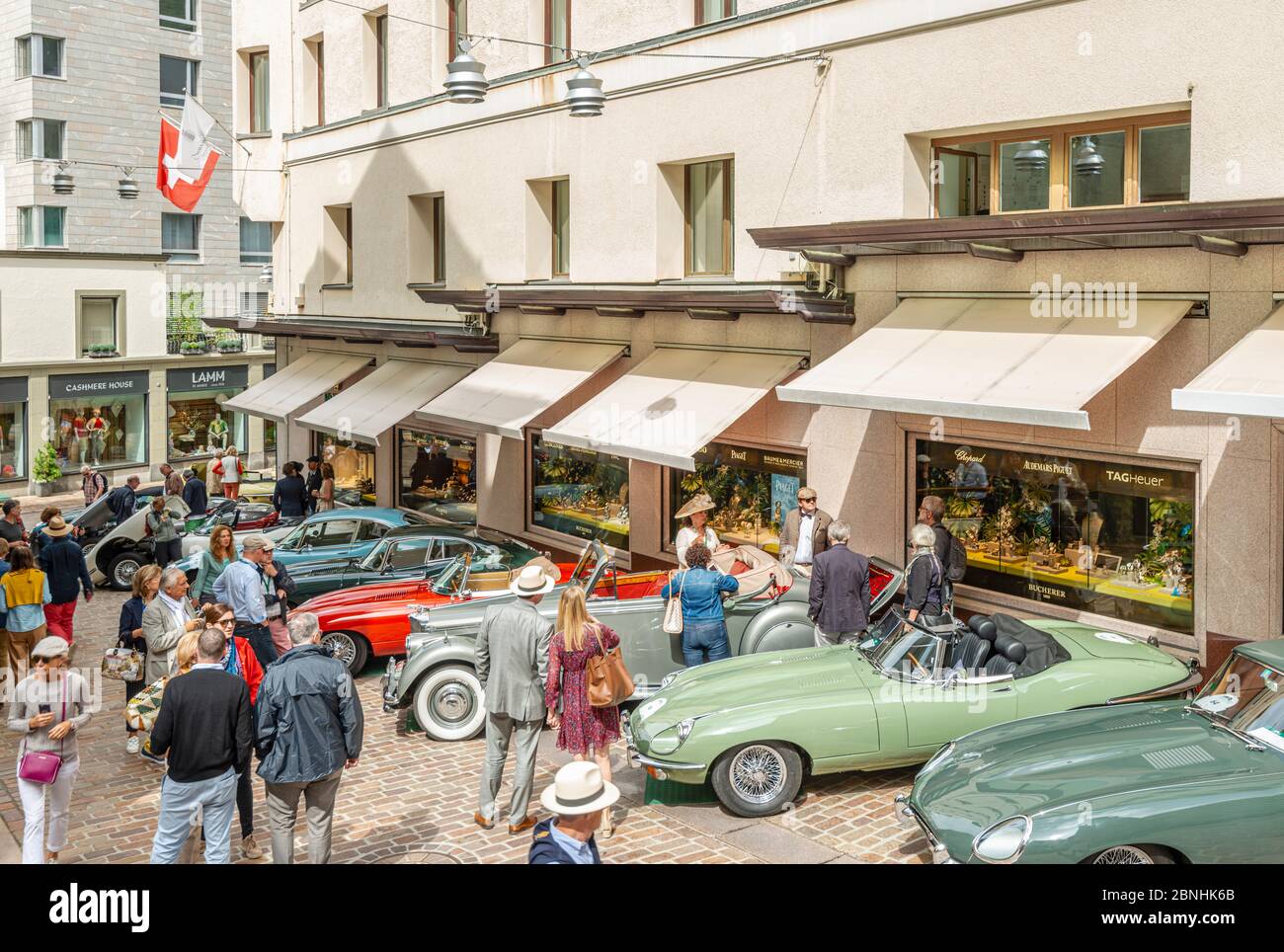 Britische Oldtimer auf dem British Classic Car Meeting in St.Moritz, Graubünden, Schweiz Stockfoto