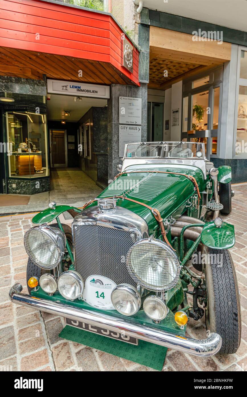 Bentley Oldtimer auf dem British Classic Car Meeting 2019 in St.Moritz, Graubünden, Schweiz Stockfoto