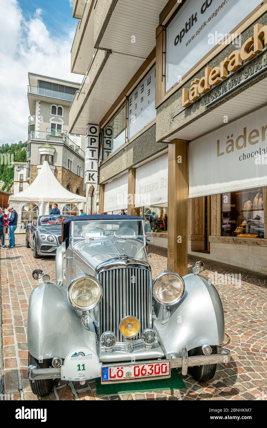 Bentley Oldtimer auf dem British Classic Car Meeting 2019 St.Moritz, Graubünden, Schweiz Stockfoto
