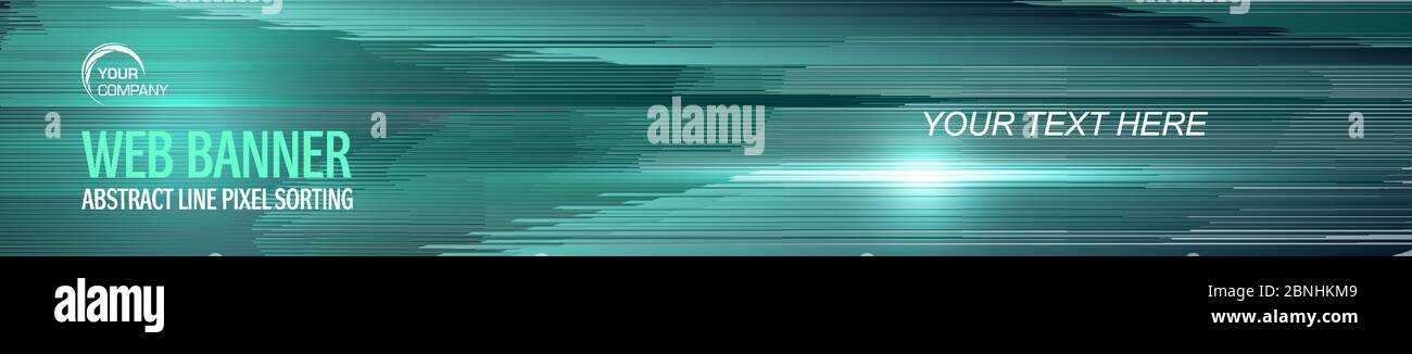 Design der Webbanner-Geometrie. Pixelsortierungsstil in Cyan-Farbe Stock Vektor