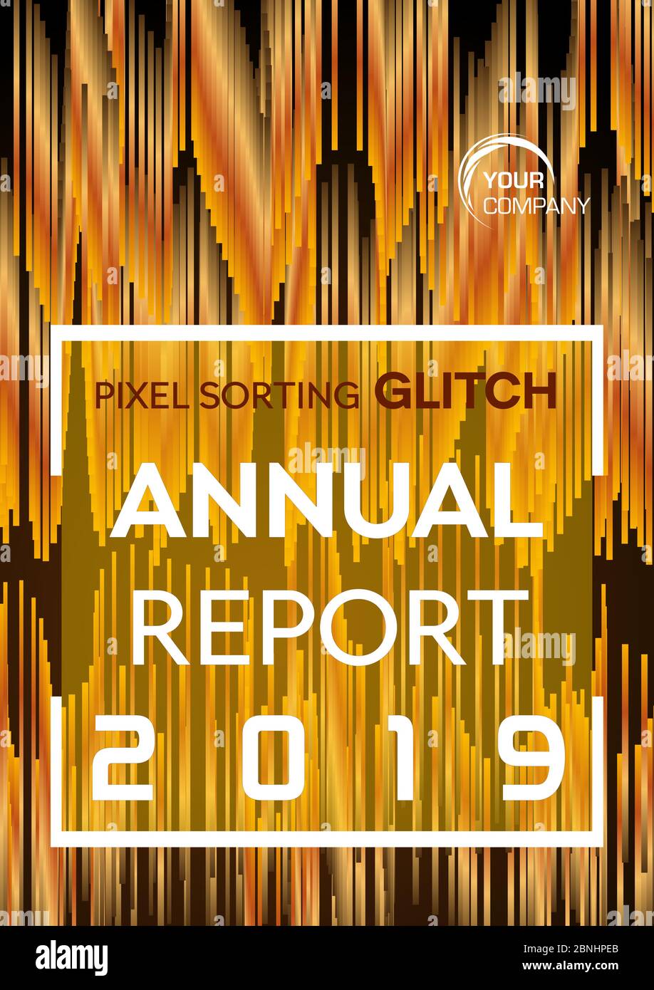 Pixel-Sortierung Glitch-Stil in Gold Farbe. Jahresbericht, Flyer, abstraktes Hintergrundkonzept Stock Vektor