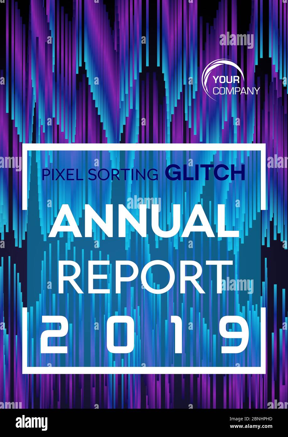 Pixel-Sortierung Glitch-Stil in violett und blau Farbe. Jahresbericht, Flyer, abstraktes Hintergrundkonzept Stock Vektor
