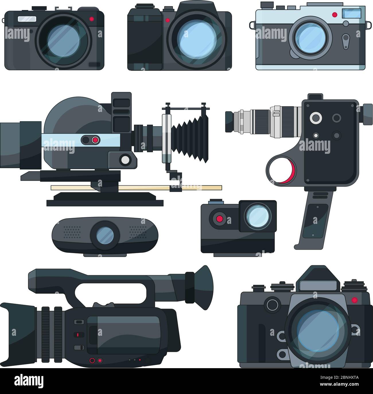 Digitale Videokameras und verschiedene professionelle Geräte Stock Vektor