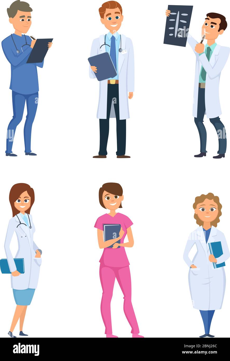 Medizinische Krankenschwestern und Ärzte. Gesundheitscharaktere in verschiedenen Posen Stock Vektor