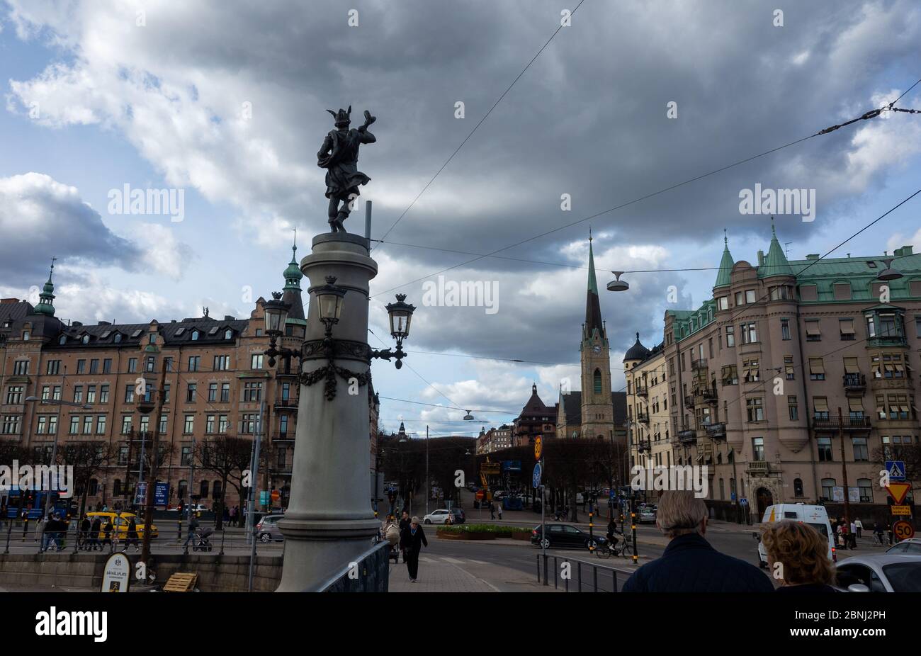 22. April 2018 Stockholm, Schweden. Skulpturen auf der Brücke Djurgardsbronin Stockholm. Stockfoto