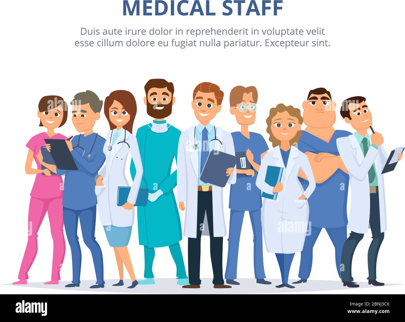 Medizinisches Personal. Gruppe von männlichen und weiblichen Ärzten Stock Vektor