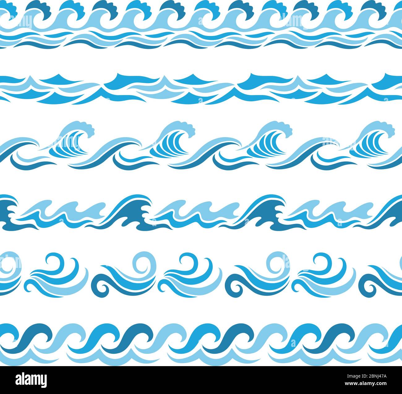 Horizontale nahtlose Muster mit stilisierten blauen Wellen Stock Vektor