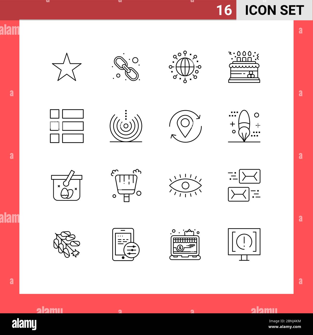 16 Universal Outlines Set für Web und Mobile Anwendungen Bild, Collage, Globus, Geschenk, Feier editierbar Vektor Design-Elemente Stock Vektor