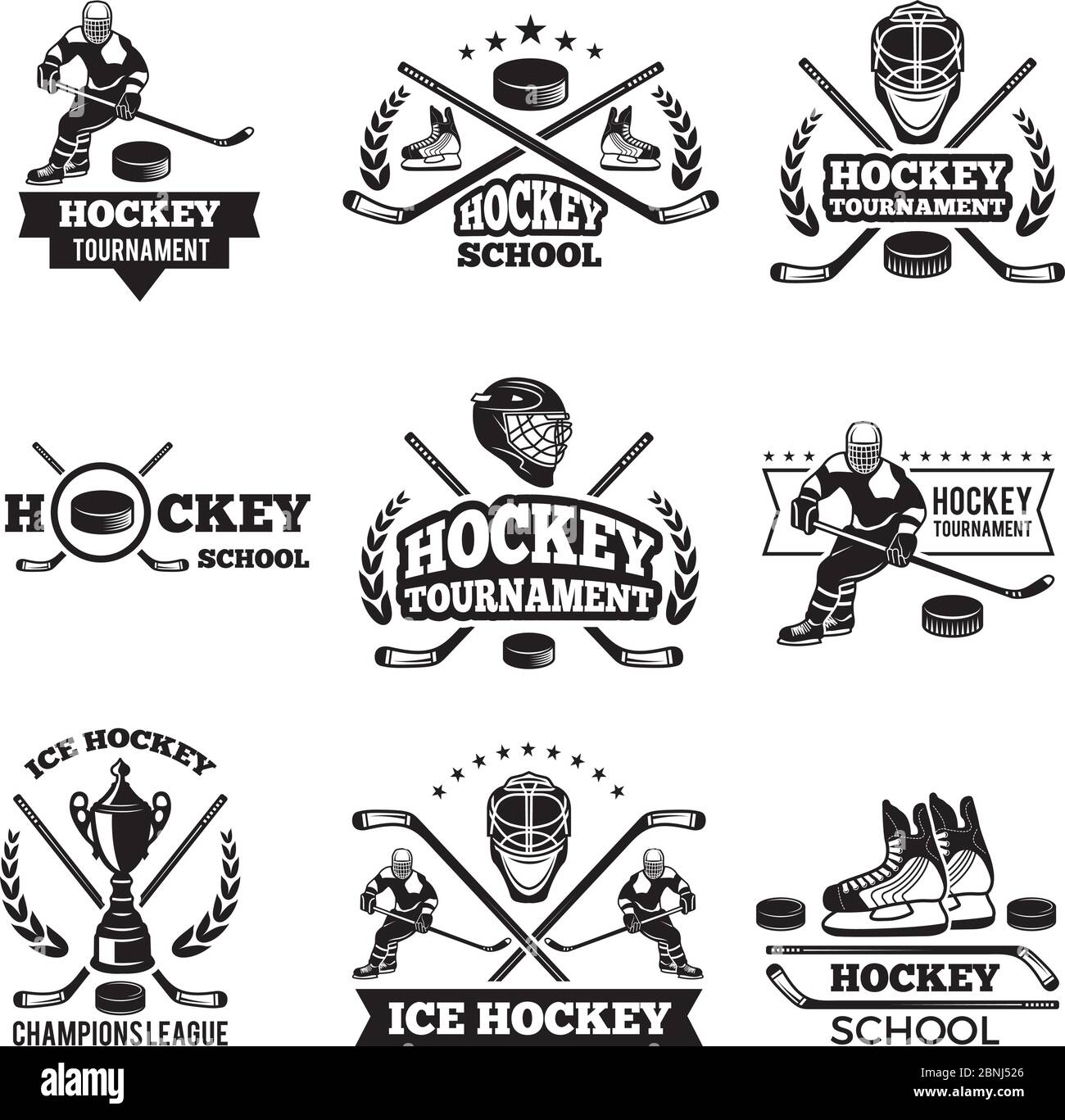 Etiketten und Abzeichen des Wintersports. Hockey-Meisterschaft Stock Vektor