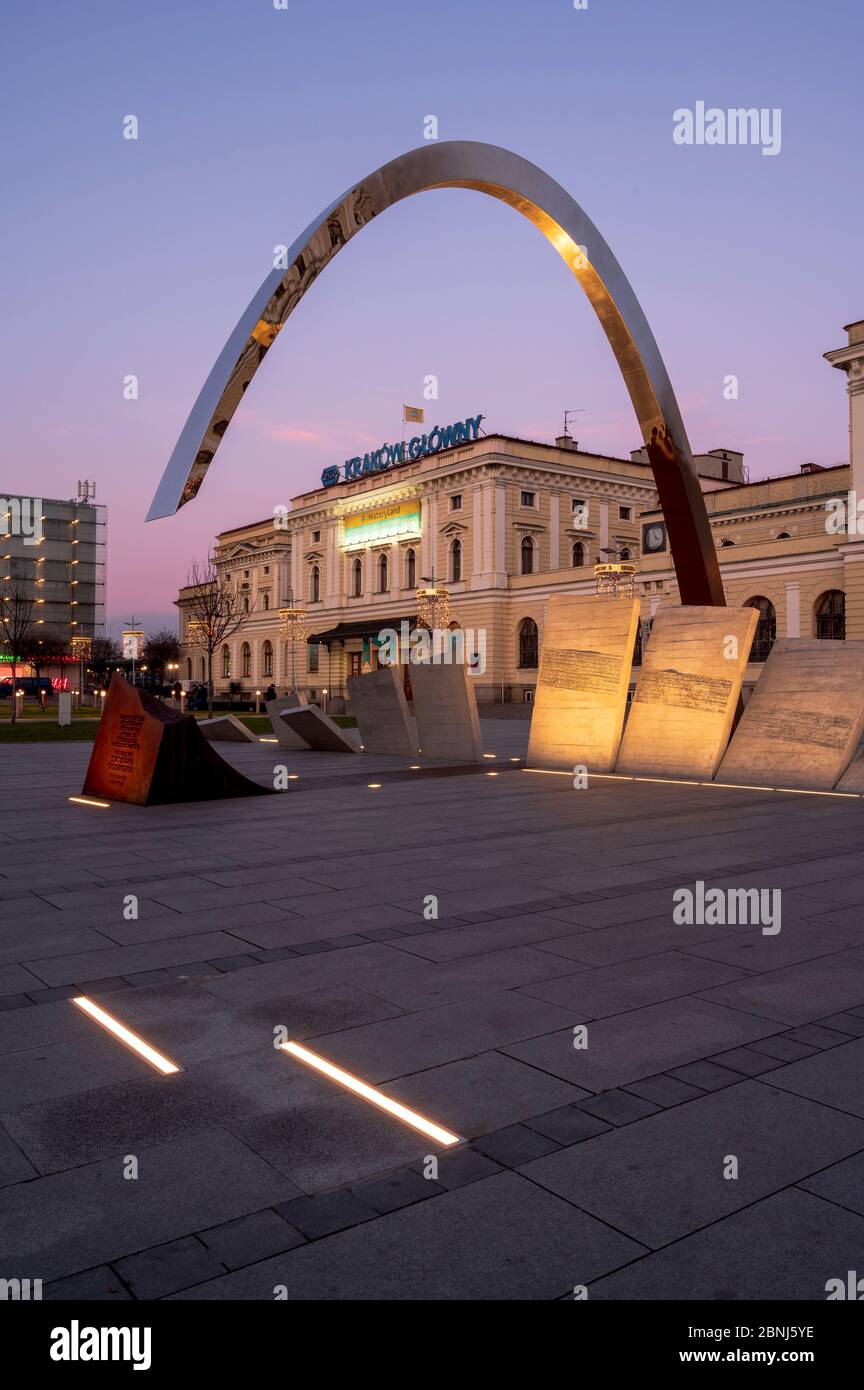 Arch Feature in Krakau Glowny der Alte Hauptbahnhof in Krakau, Polen, Europa Stockfoto