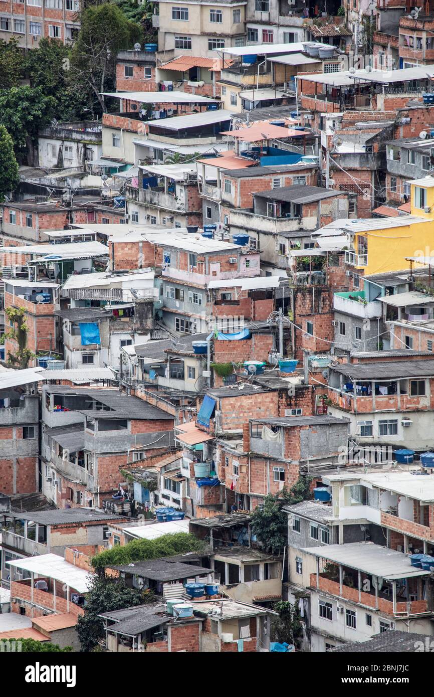 Detailansicht von armen Wohnungen im Pavao Pavaozinhao Favela Slum, Rio de Janeiro, Brasilien, Südamerika Stockfoto