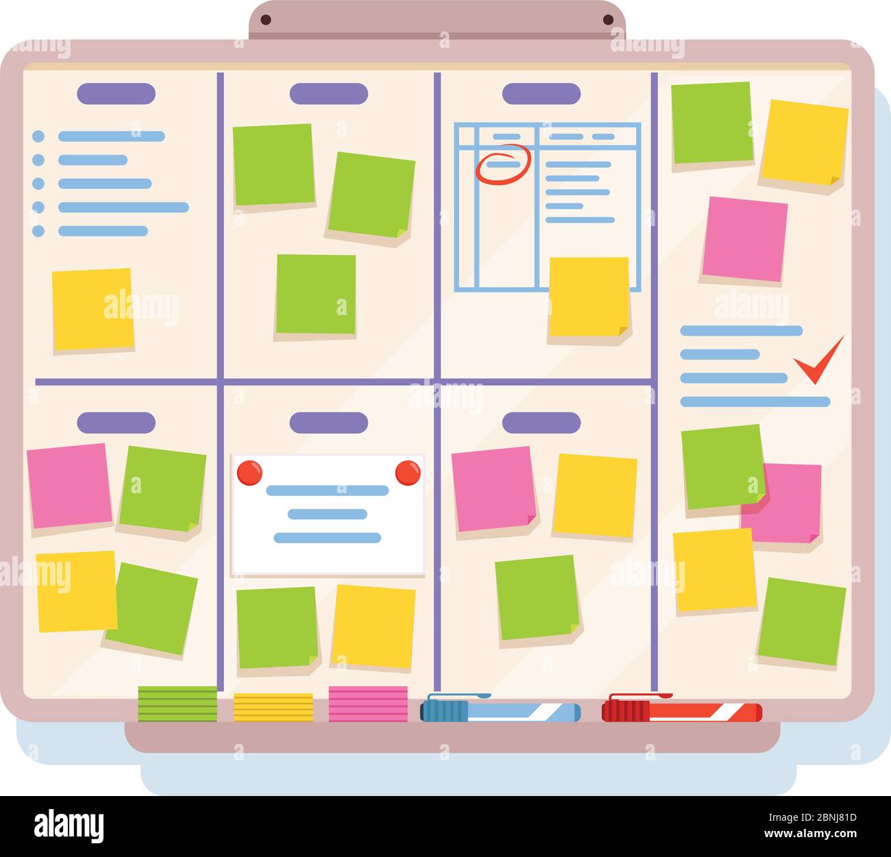 Tafel für Planung mit verschiedenen Aufgaben, geschrieben auf farbigen Papieren Stock Vektor