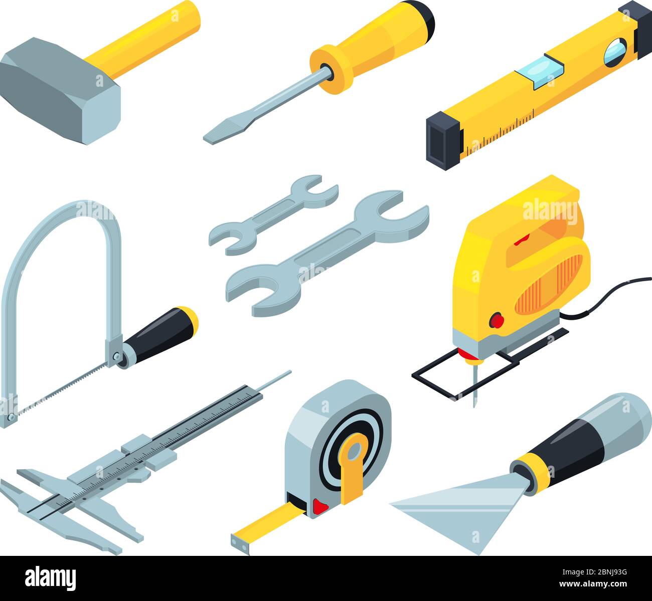 Elektronische Werkzeuge für den Bau. Isometrische Bilder eingestellt Stock Vektor